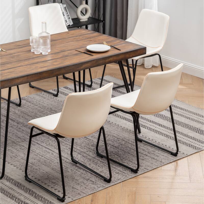 Industrial Style 7-Piece Dining Set with Rectangular Table and 6 Faux Leather Upholstered Dining Chairs