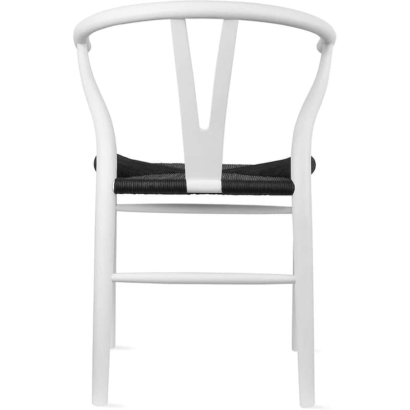 Farmhouse Dining Chairs Organic Round Arms Y-back Wood with Woven Black Seats For Kitchen Hotel Restaurants (Set of 2)