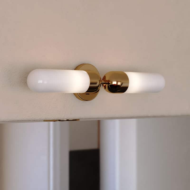 Thalia 24.75 in. Bath Bar Vanity Light White Glass Shade - Antique Gold - 24.75-in W x 4.75-in H x 5-in D