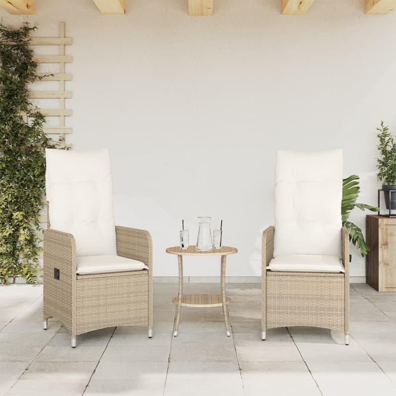 vidaXL Reclining Patio Chair with Cushions Outdoor Seat Furniture Poly Rattan