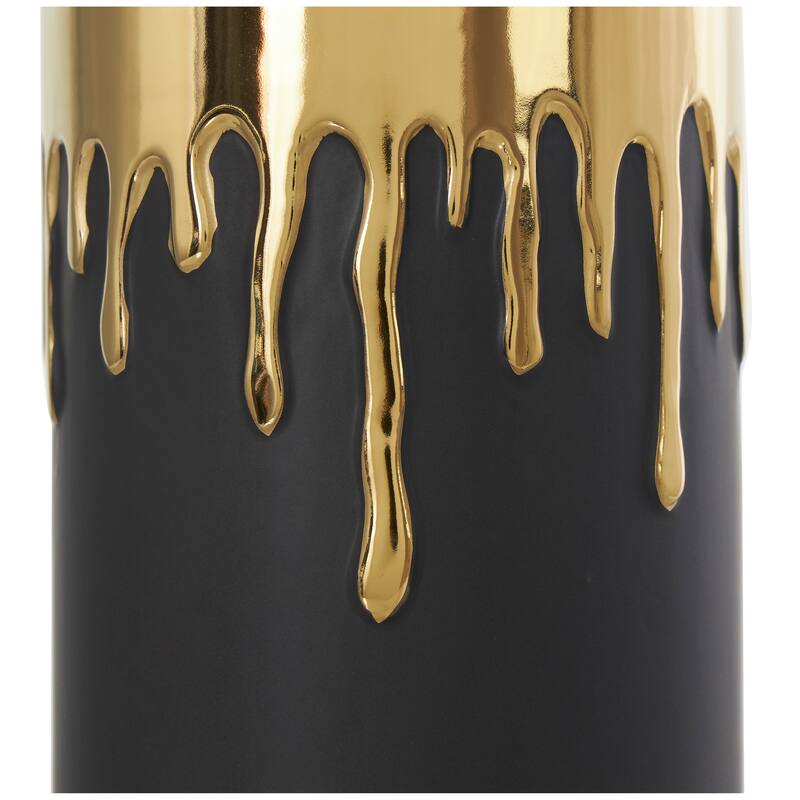 CosmoLiving by Cosmopolitan Black or White Ceramic Vase with Abstract Gold Melting Drips