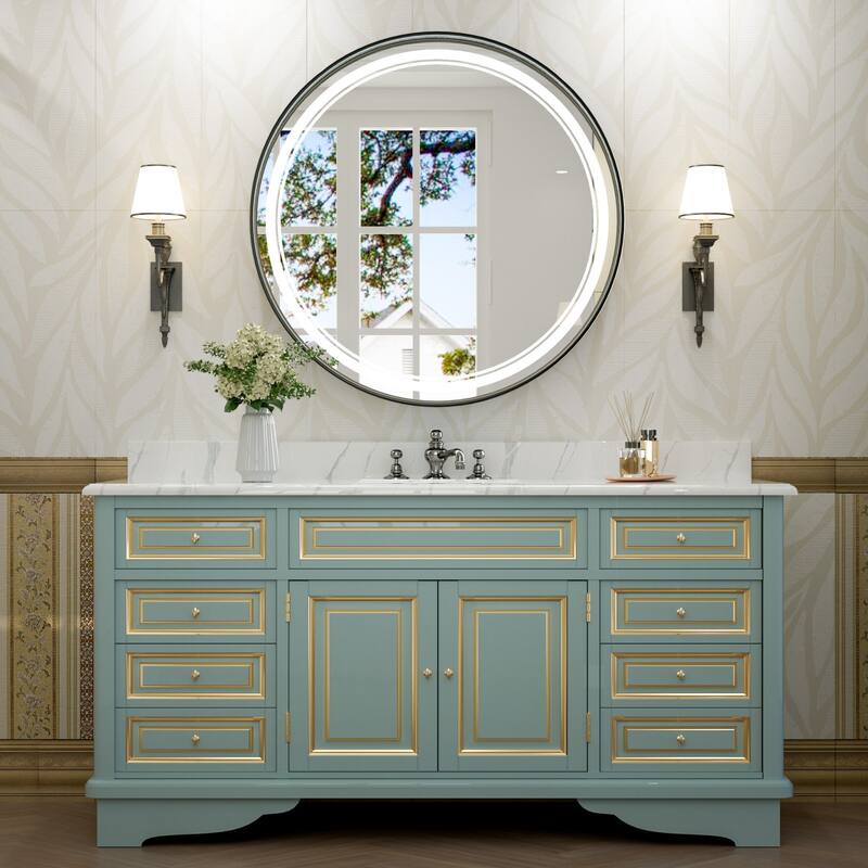 KEONJINN Round LED Front Light Bathroom Vanity Wall Mirror 3 Colors, Anti-fog, Metal Frame