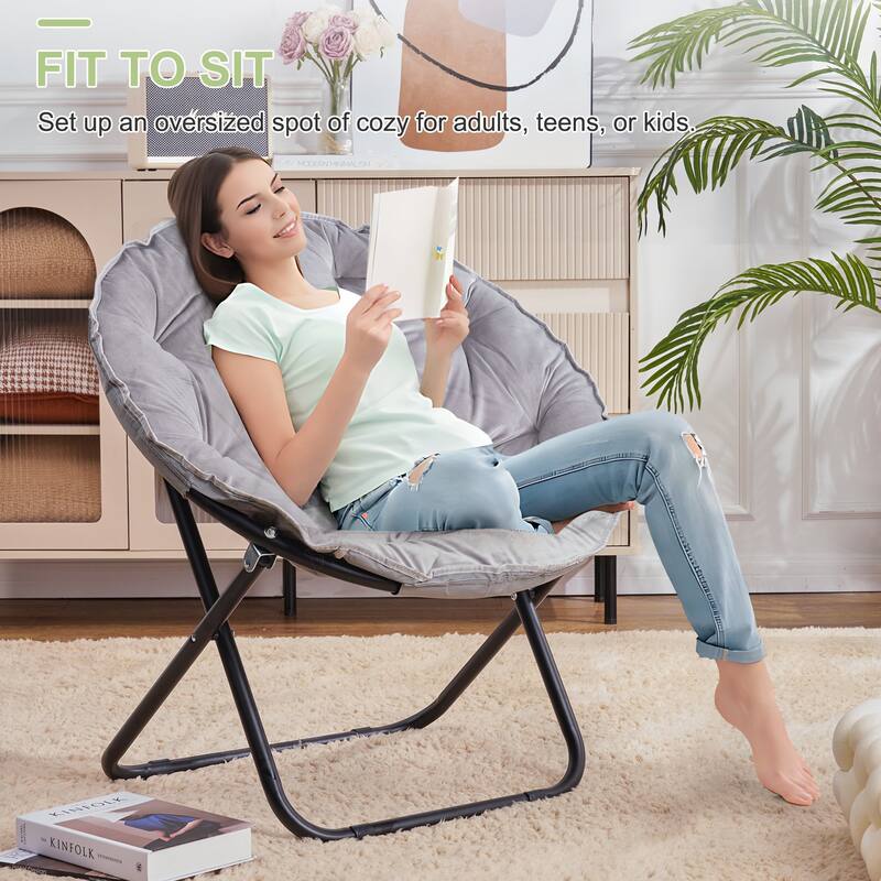 Javlergo 1/2 Pack Foldable Living Room Moon Chair 31.5 Inch Breathable with Black Frame Foldable Chair for Indoor Outdoor