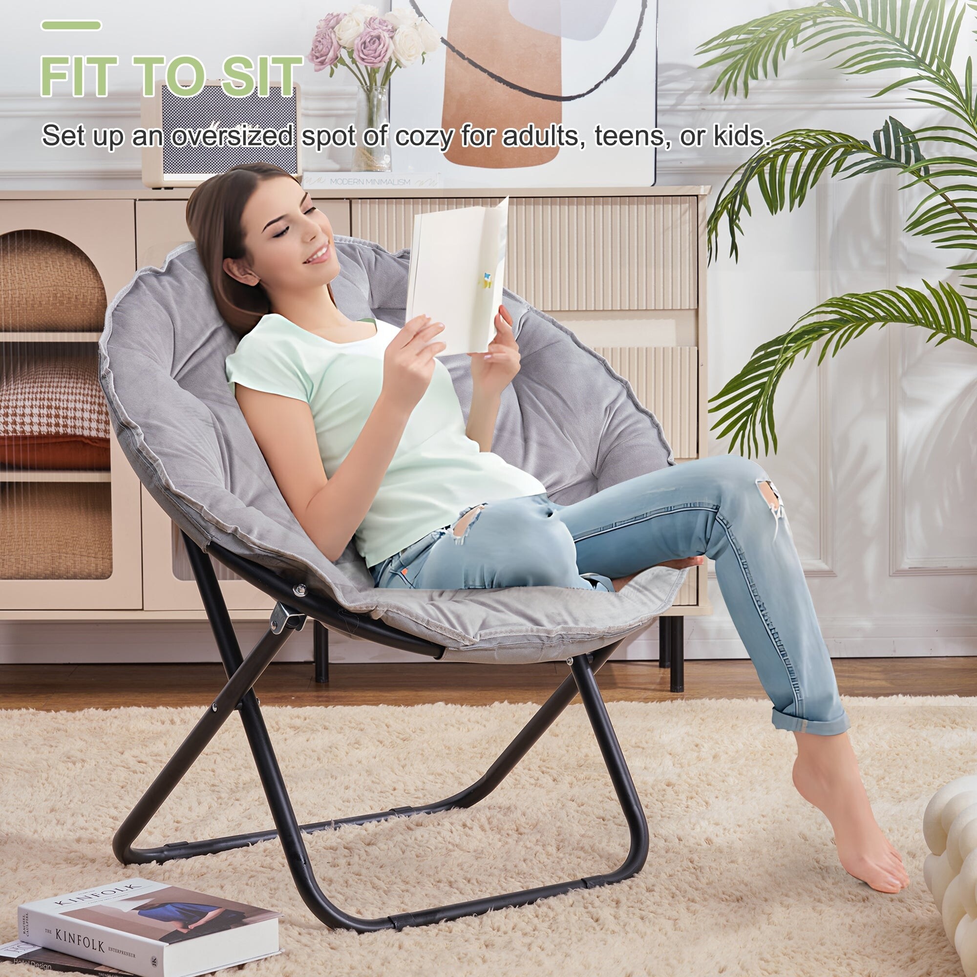 Javlergo 1/2 Pack Foldable Living Room Moon Chair 31.5 Inch