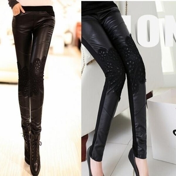 womens leather and lace pants