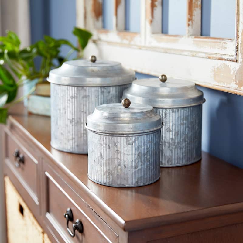 Silver Metal Galvanized Living Room Decorative Jars (Set of 3) - S/3 8",7",6"H - S/3 8",7",6"H - White