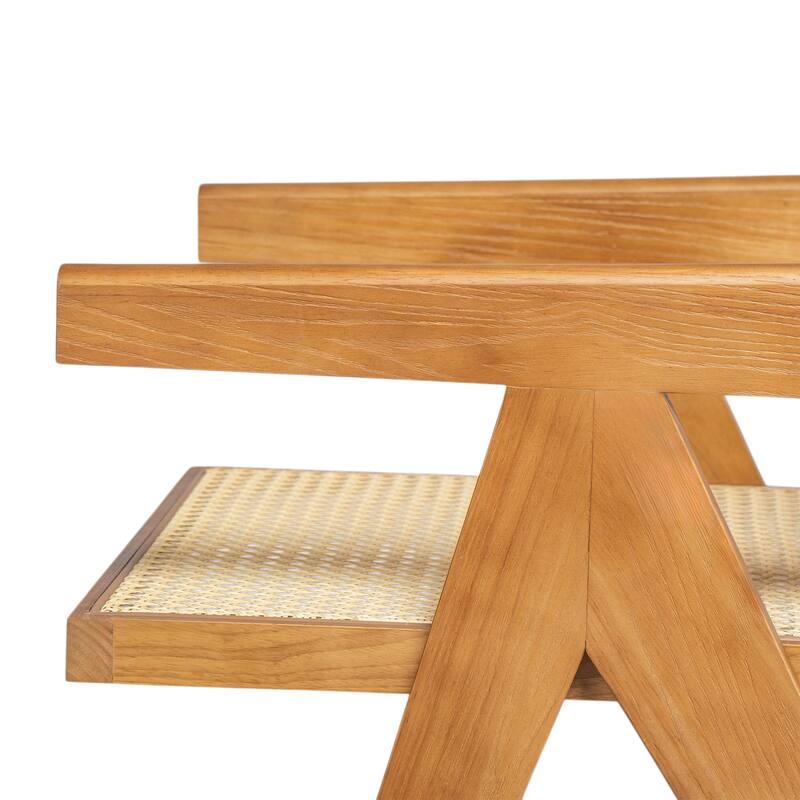 2-Piece Dining Room Arm Chairs Set with Square Rattan Backrest