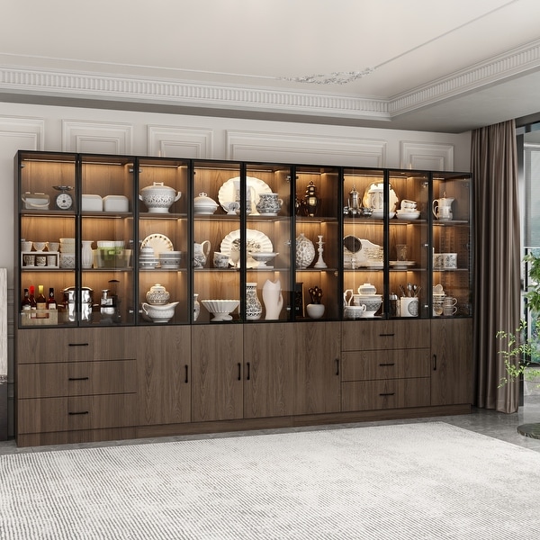 Modular Wood Finish Display Cabinet LED Light Kitchen Living Storage On Sale Bed Bath Beyond 39834477