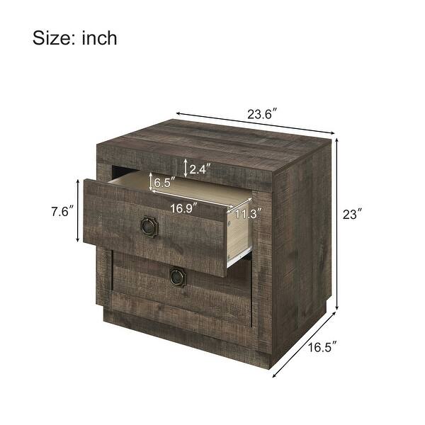 dimension image slide 1 of 3, 3-Piece King Size Farmhouse Platform Bed Set - Includes Bed and 2 Nightstands, Rustic Brown