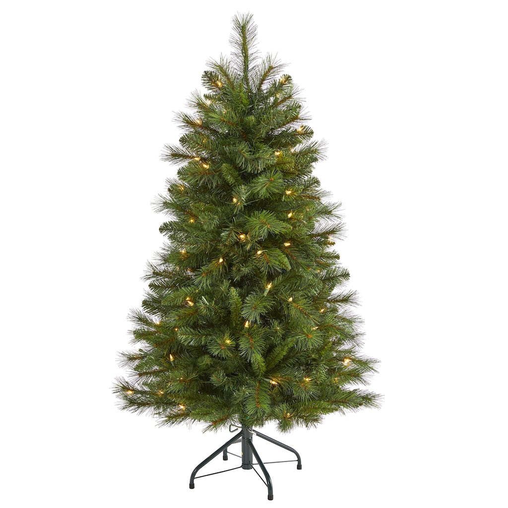 4ft. Mountain Pine Artificial Christmas Tree with 100 Clear Lights and 322 Bendable Branches - Petite X-Mas Tree for Tabletops