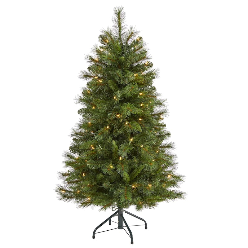 4ft. Mountain Pine Artificial Christmas Tree with 100 Clear Lights and 322 Bendable Branches - Petite X-Mas Tree for Tabletops
