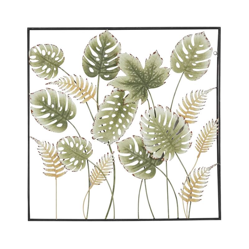 Metal Leaf Tall Cut-Out Home Wall Decor with Intricate Laser Cut Designs - Green - Roche River Decor - Green