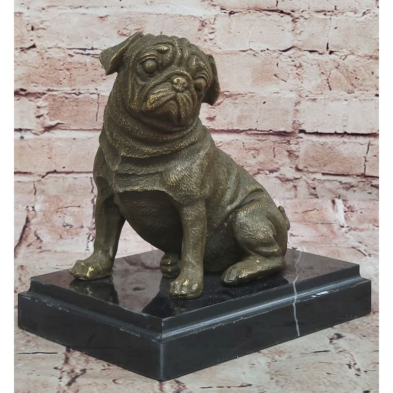 Sitting Pug Bronze Sculpture - Realistic Imitative Dog Breed Animal Art