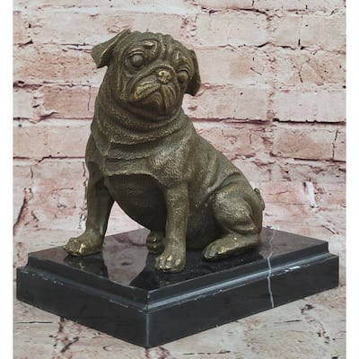 Sitting Pug Bronze Sculpture - Realistic Imitative Dog Breed Animal Art