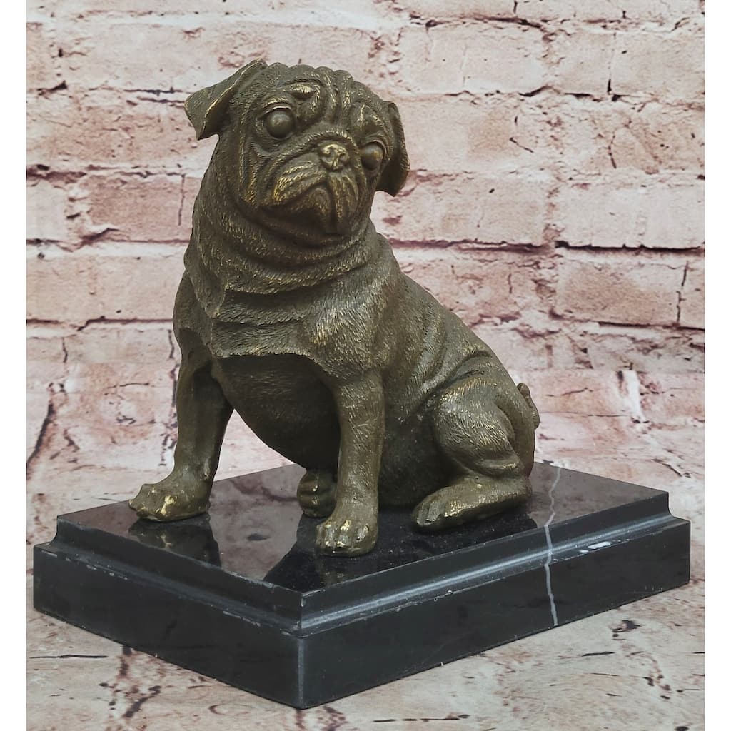 Sitting Pug Bronze Sculpture - Realistic Imitative Dog Breed Animal Art