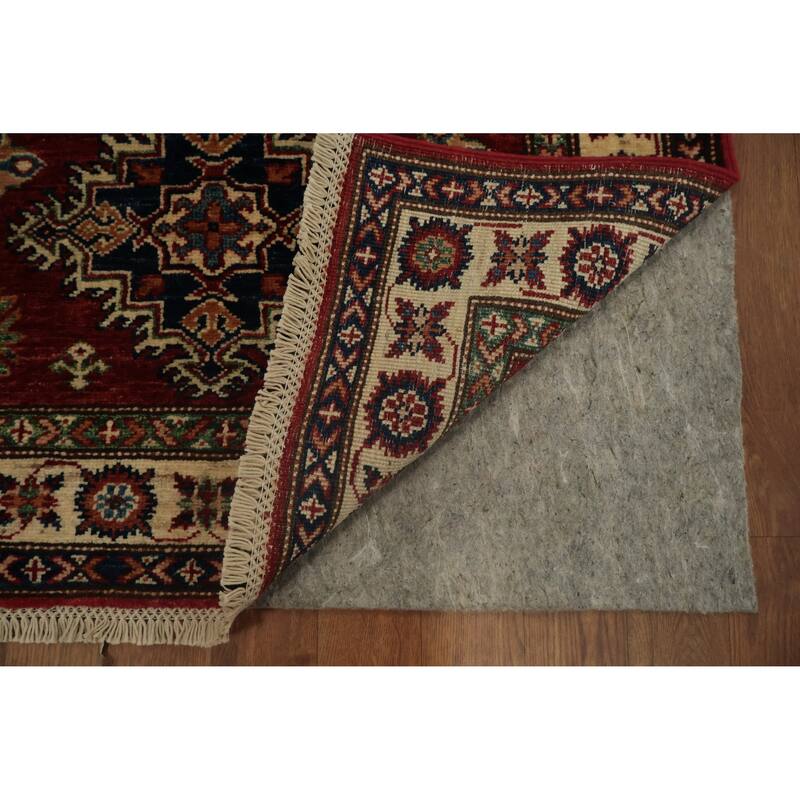 Hand Knotted Oriental 100% Wool Carpet Traditional Tribal Red Super Kazak Area Rug - 5' 0'' X 2' 11''