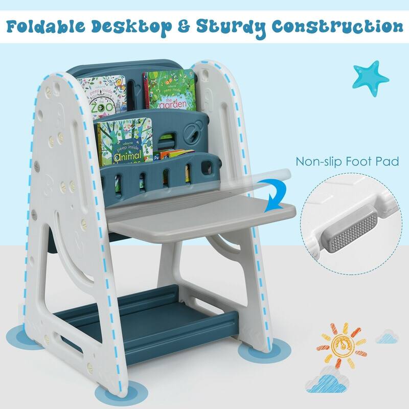 2 in 1 Kids Easel Desk Chair Set Book Rack Adjustable Art Painting Board - 25'' x 21'' x 30'' – 39'' (L x W x H)