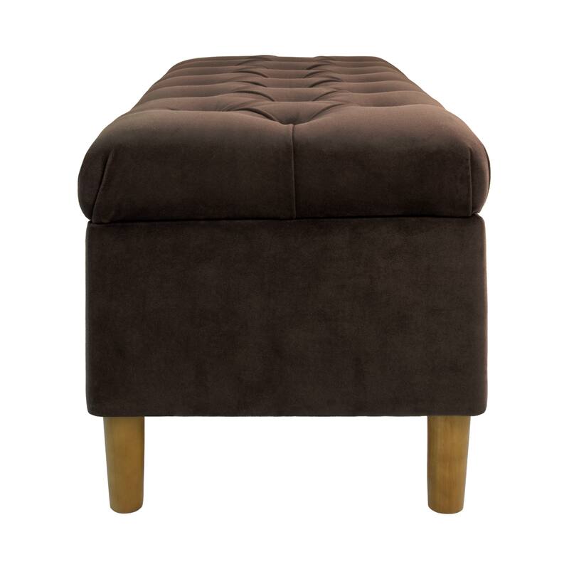 Sol Storage Bench Ottoman, Chocolate Brown Velvet, Wood, 40 Inch
