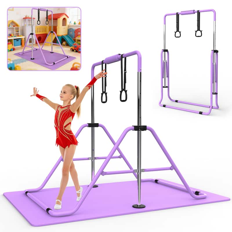 Gymnastics Bar for Kids, Gymnastics Horizontal Bar with Adjustable Height Foldable Training Bar with Mat for Home Practice
