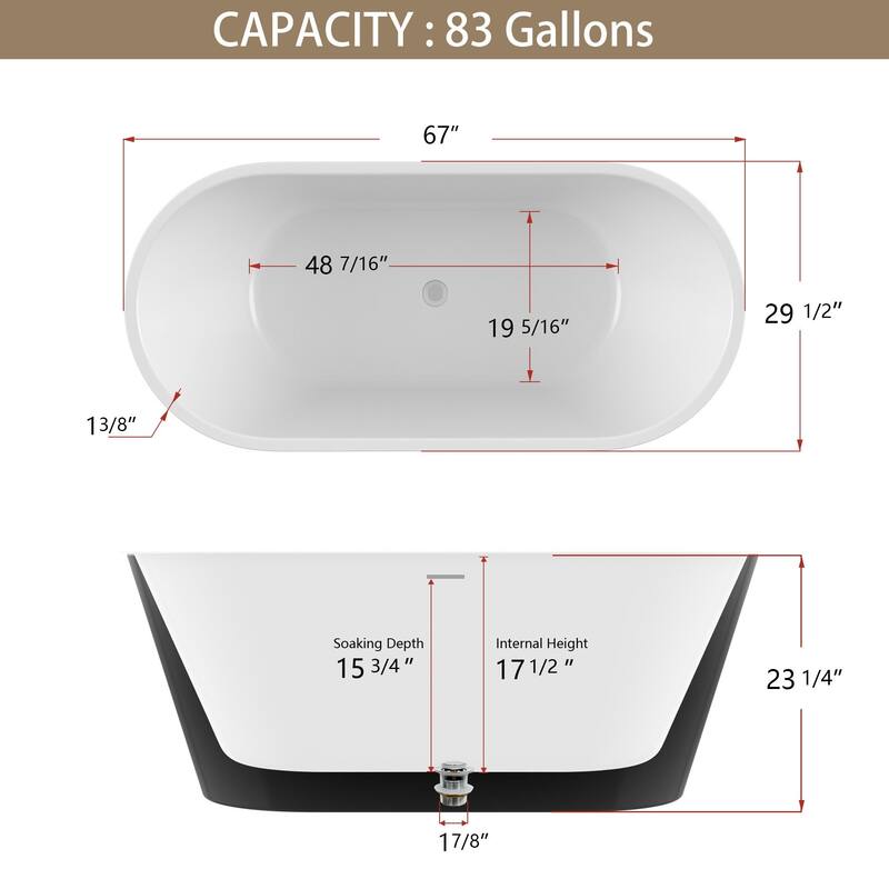 59 in./ 60 in. Acrylic Double Slipper Freestanding/Flatbottom Soaking Bathtub in Matte Black with Drain