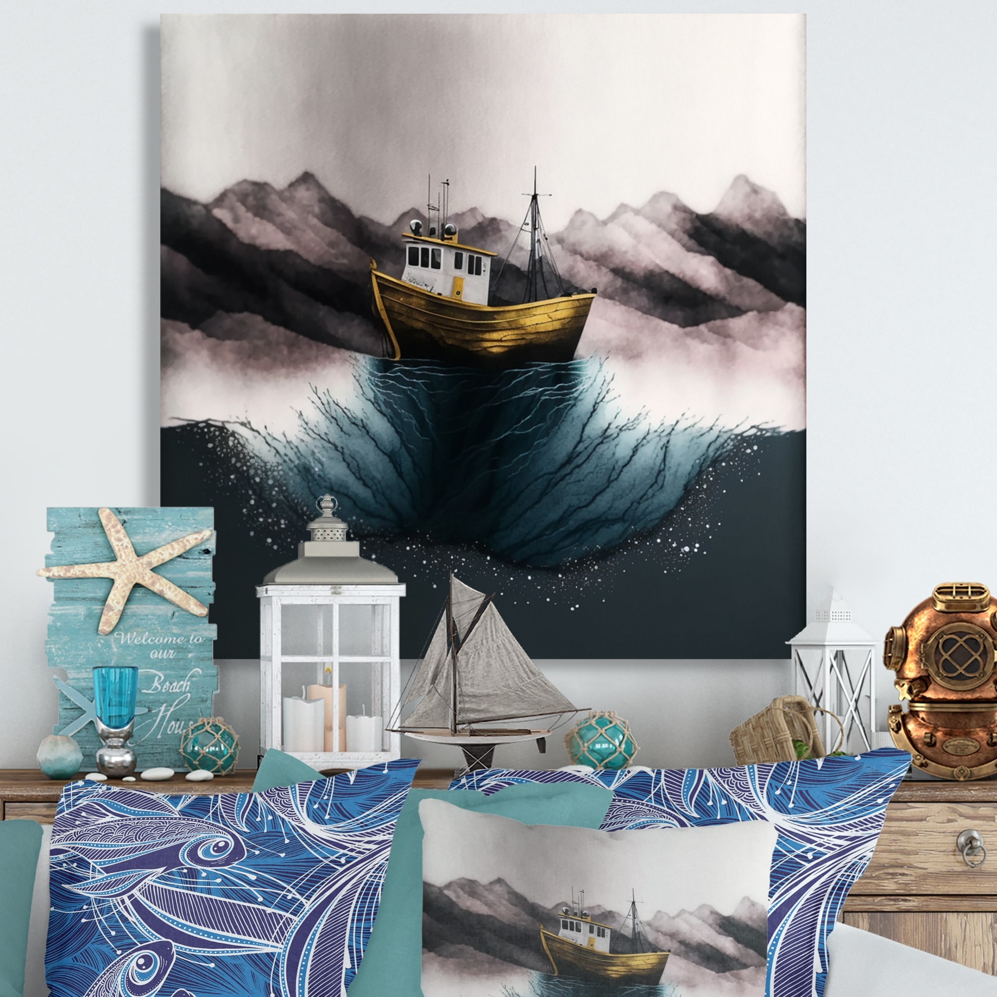 Nautical Art, Fishing, Rope Photo, Beach Photography, Large Wall Art Coastal  Decor Oversized Print Beige Gold Tan White Black Nautical Decor -   Canada