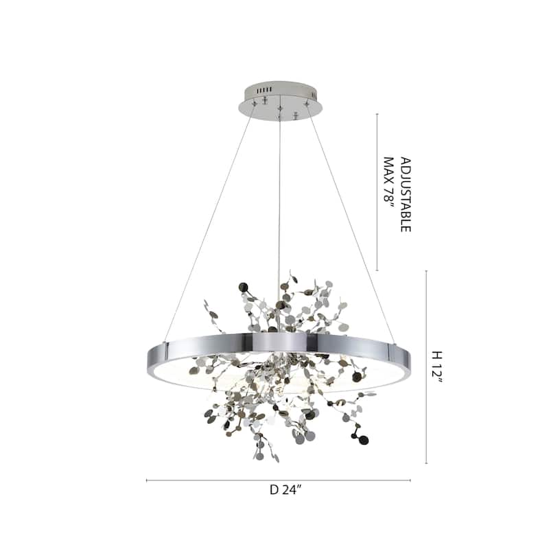 1-Light Chrome Stainless Steel LED Chandelier With Confetti Interior