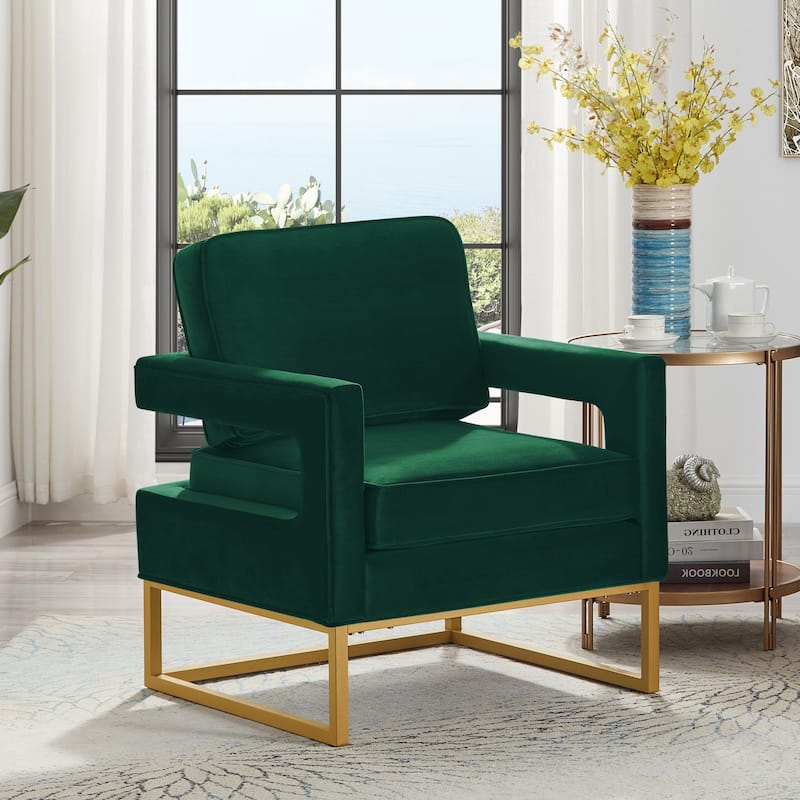 Velvet Barrel Accent Chair, Comfy Upholstered Lounge Club Chair, Reading Chair with Open Armrest & Metal Base for Living Room