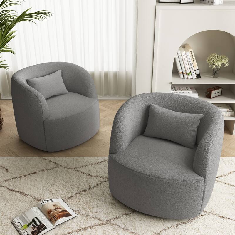 Set of 2 Single Accent Chair Teddy Swivel Barrel Chairs - Taupe-2Pack