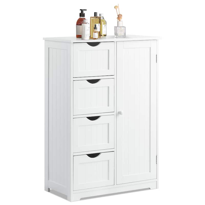 Costway Wooden 4 Drawer Bathroom Floor Cabinet Storage Cupboard 2 - White