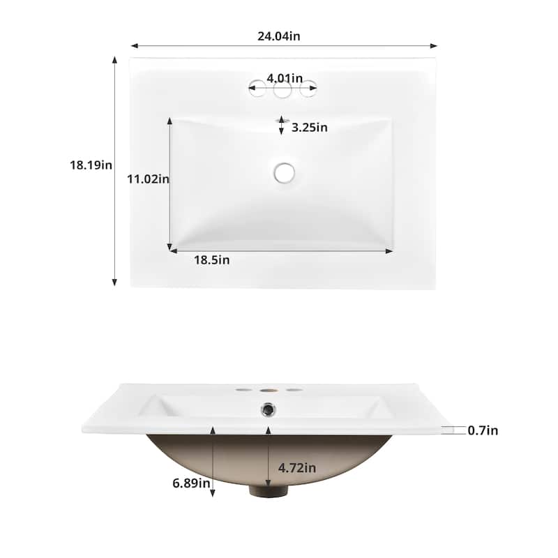 24" Bathroom Vanity with Ceramic Sink - Compact Storage Cabinet, 2 Doors, Space-Saving Design for Small Bathrooms