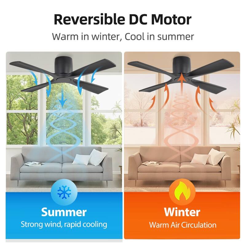 MLiAN 4 Soild Wood Blades Flush Mount Ceiling Fan Remote Control 6-Speed DC