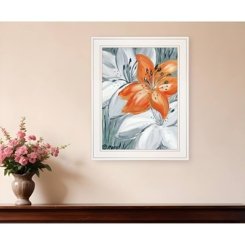 HomeRoots Tiger Lily in Orange 1 White Framed Print Wall Art