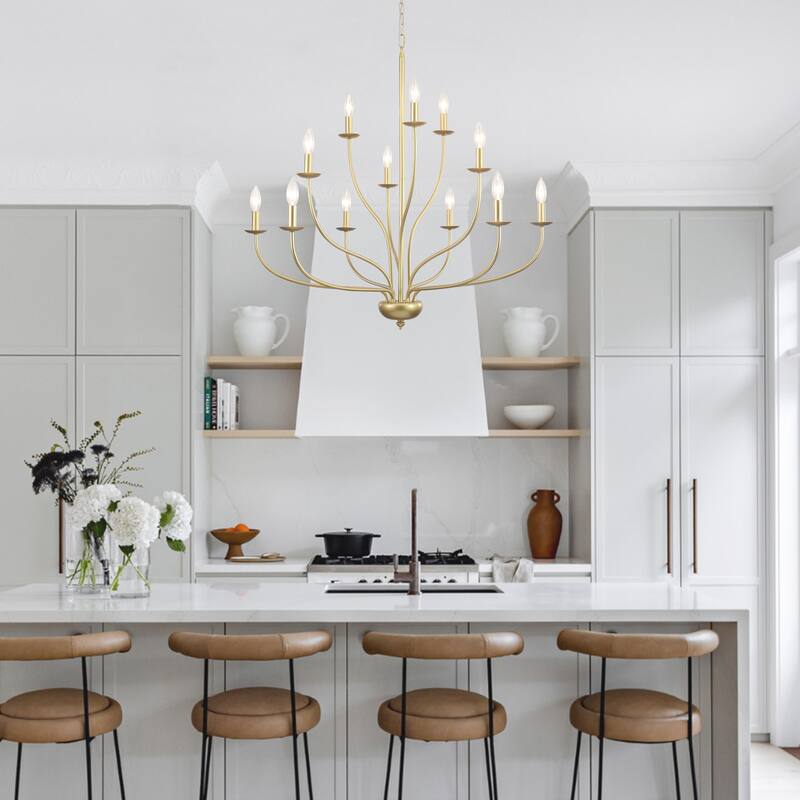 12-Light Candlestick Hanging Linear Chandelier Lighting 3-Tier Ceiling Light Fixture for Kitchen Island