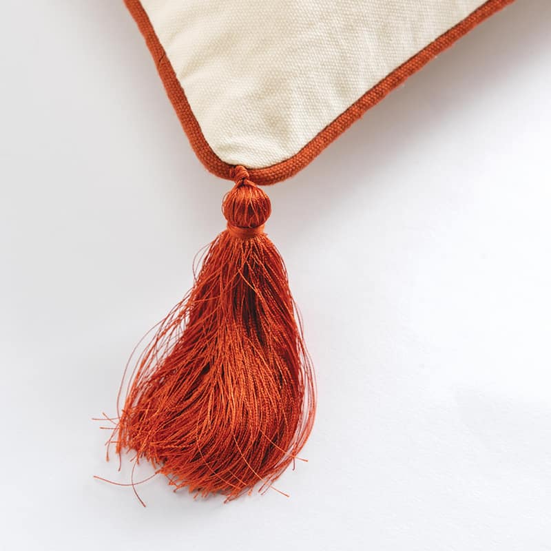 Red Botanical Cotton Four Corner Tassels Throw Pillow