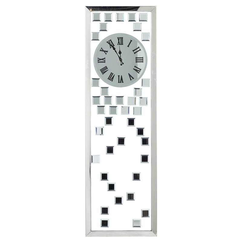 Silver Glass Beveled Mirrored Decorative Wall Clock - 13 x 42