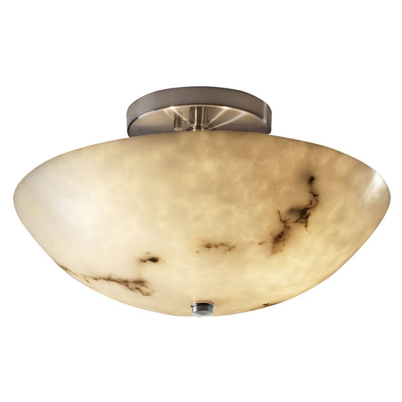 Justice Design LumenAria 2-light Brushed Nickel Round Bowl Semi-flush, Faux Alabaster Shade
