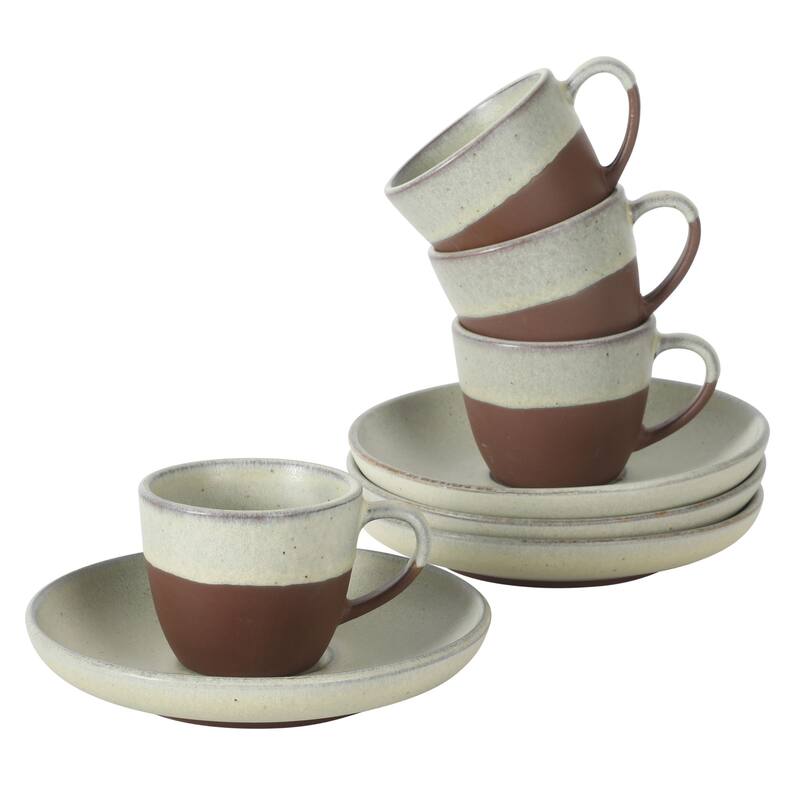 Gibson Elite William Crest 8 Piece Cup & Saucer -3.5oz Espresso Cups, 5.5" Saucers Reactive Stoneware Set - Green