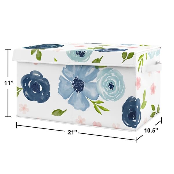 Navy Blue Watercolor Floral Collection Girl Kids Fabric Toy Bin Storage - Blush Pink, Green and White Shabby Chic Rose Flower