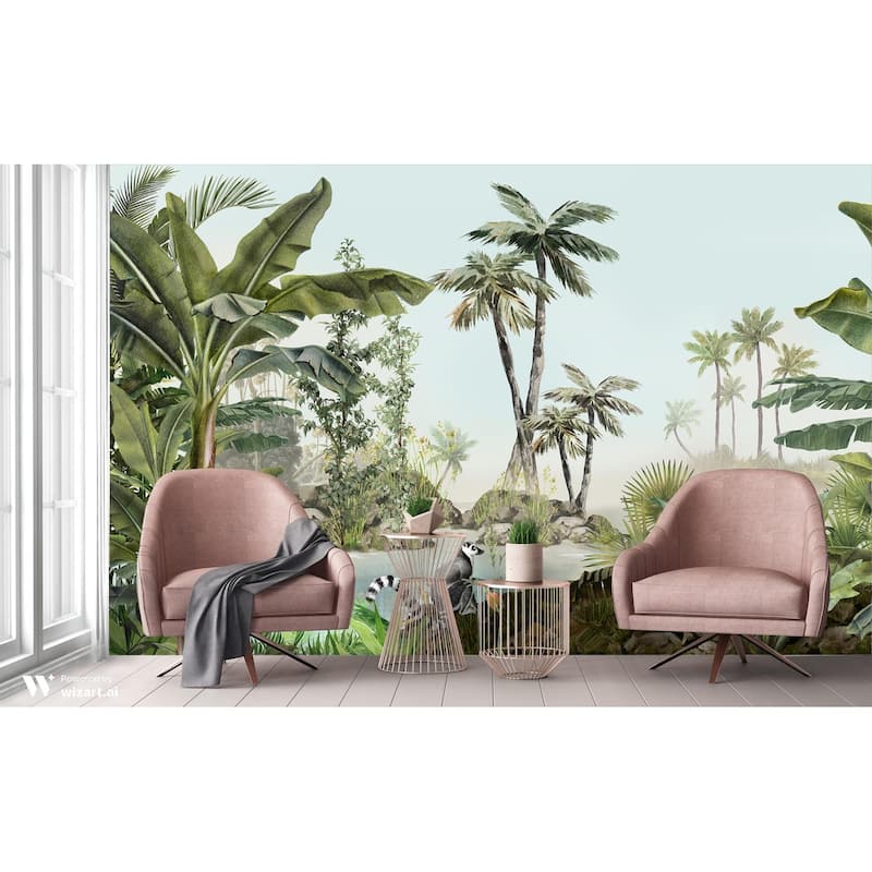 Tropical Lemur Paradise Wallpaper Mural