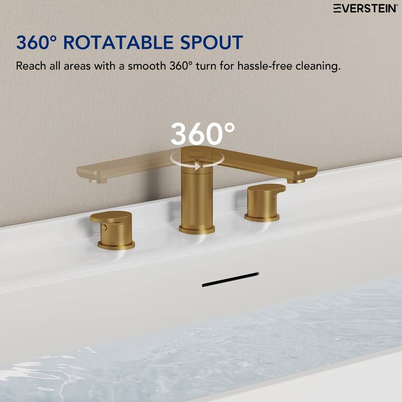 Modern Deck-Mount 2-Handle 360° Rotatable Bathtub Faucet Widespread 3 Hole Tub Filler