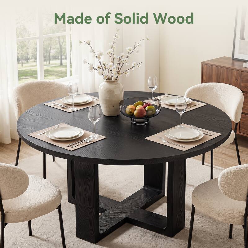 47.24" Round Dining Table for 4-6 People, Solid Wood Kitchen Table ...