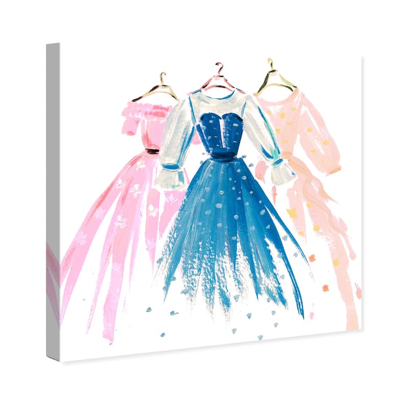 Wynwood Studio Canvas Fashion and Glam Three Dresses Blue and Glam Wall Art Canvas Print
