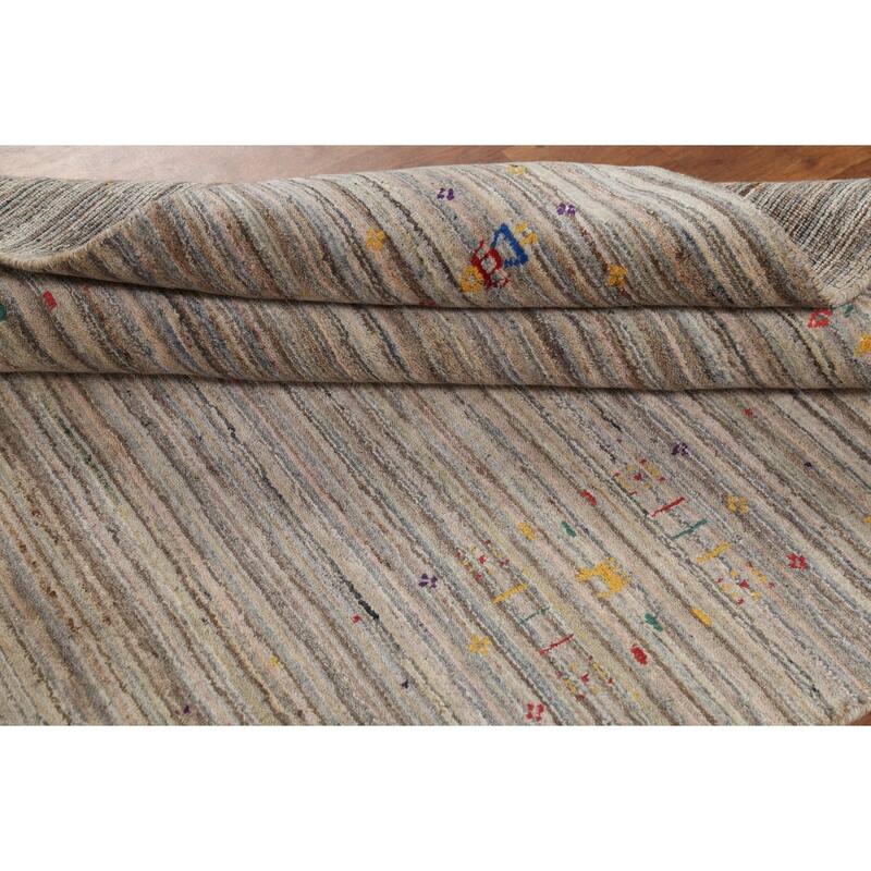 Striped Tribal Gabbeh Oriental Area Rug Handmade Wool Carpet - 4'11"x 7'11"