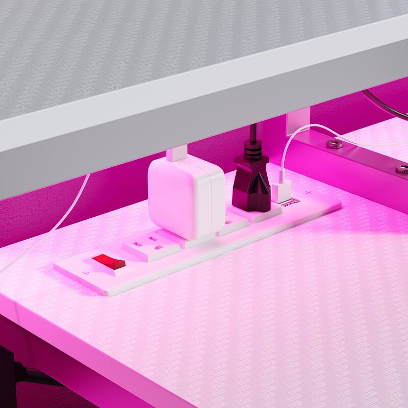 Bestier 71.5 L Shaped Computer Desk with LED, Corner Gaming Desk with Power Outlet