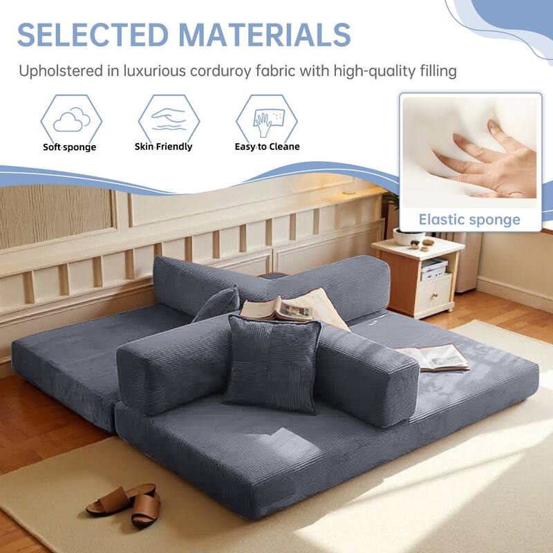2-in-1 Convertible Modular Sofa Bed, Memory Foam Mattress, No Assembly, Space-Saving for Living Room, Bedroom