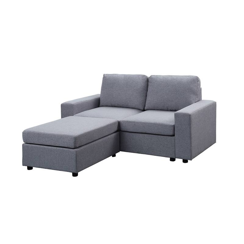 Linen Loveseat with Ottoman - Light Gray
