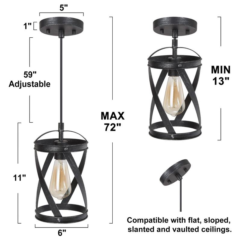 Modern Farmhouse 1-Light Cage Mini Pendant Light for Kitchen Island - D6" x H 14" - 72"
