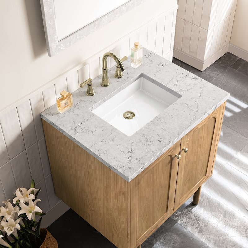 James Martin Vanities Laurent 30" Single Vanity, Light Natural Oak - Eternal Jasmine Pearl Quartz