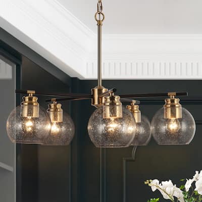 Modern 5-Light Black Gold Chandelier Seeded Glass Pendant Lights for Dining Room