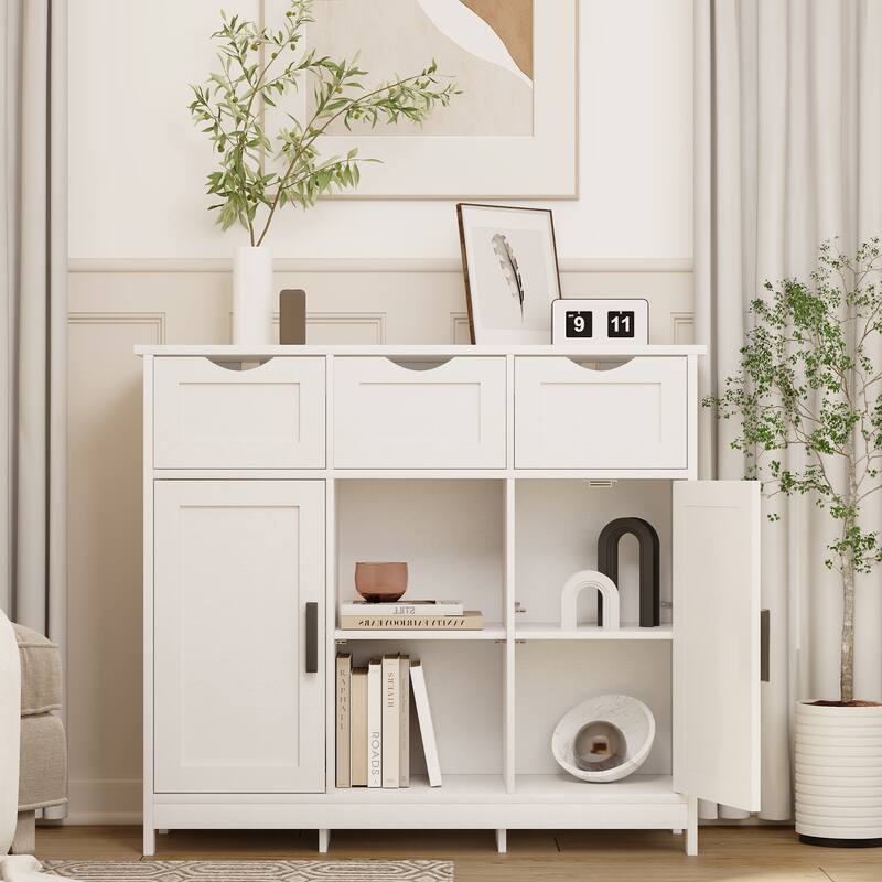 Wooden Floor Cabinet,with Drawers and Shelves Storage Cabinets,Accent Cabinet for Living Room,Bedroom